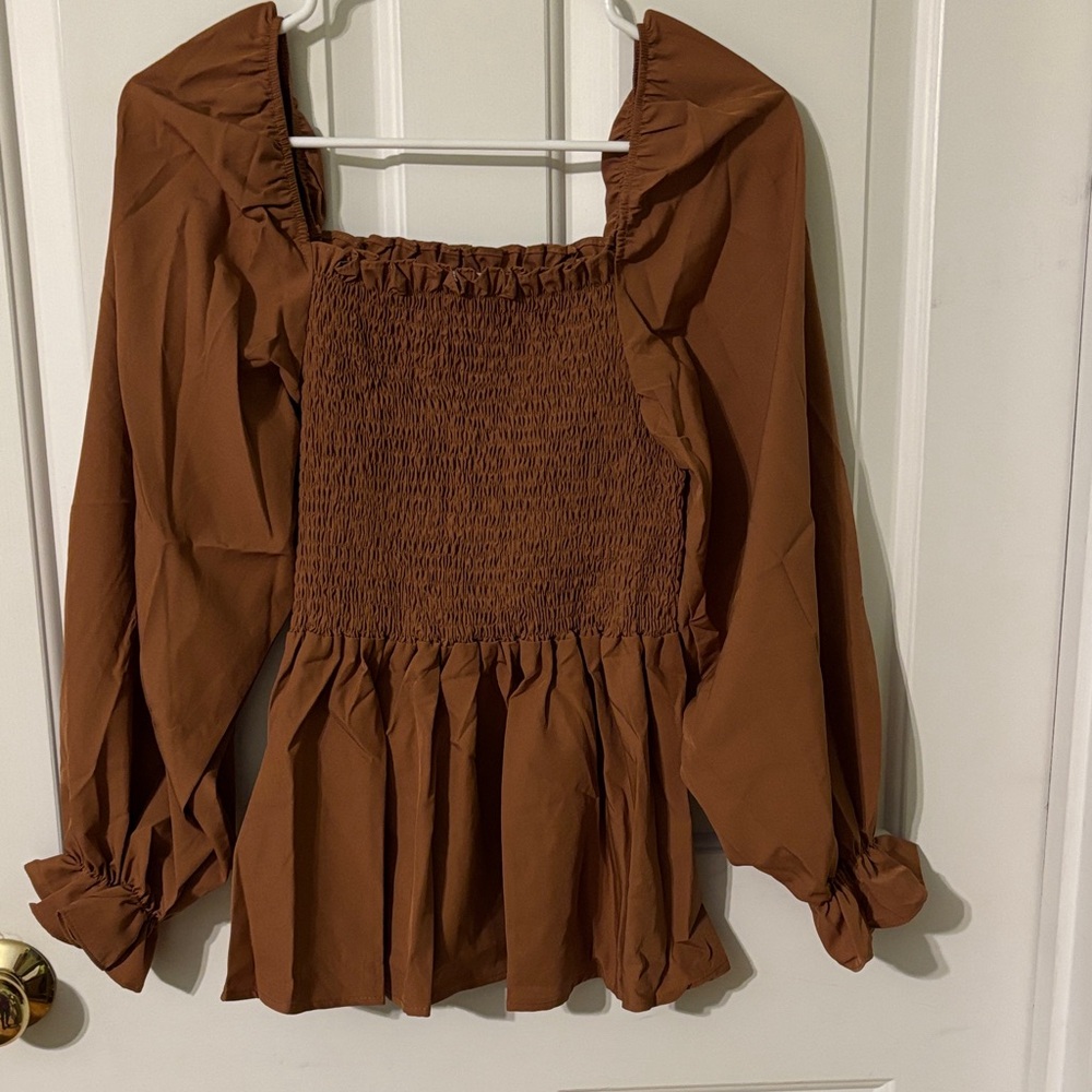 Women's Brown Smocked Top